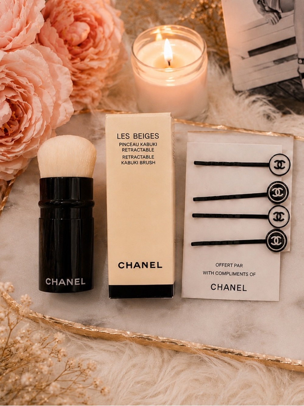 CHANEL Beauty Bundle| Kabuki Brush + CC Logo Hair Pin Set